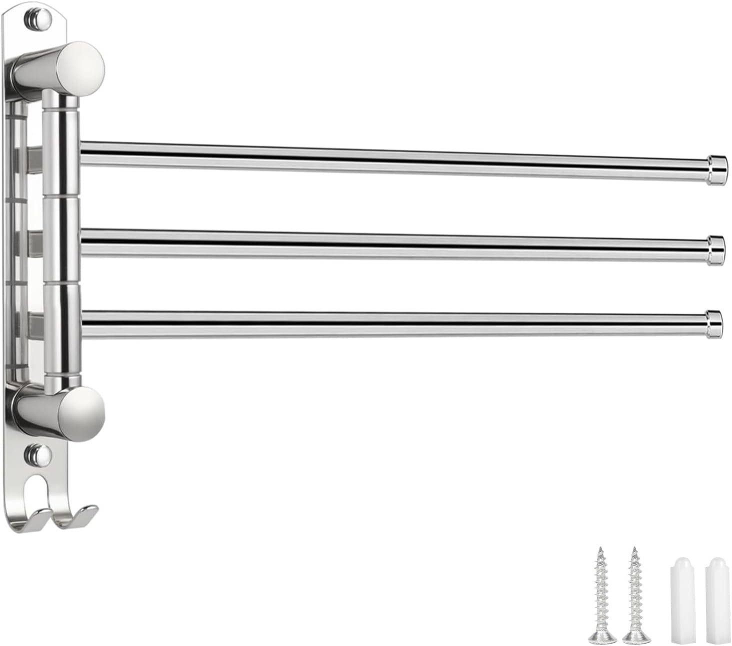 Wandmontierter Handtuchhalter Für Badezimmer Mit 3 Stangen, Um 180° Drehbarer Küchenhandtuchhalter Aus Edelstahl, Handtuchaufbewahrungszubehör Für Badezimmer, Gebürstetes Silber, 2 Montagemöglichkeite
