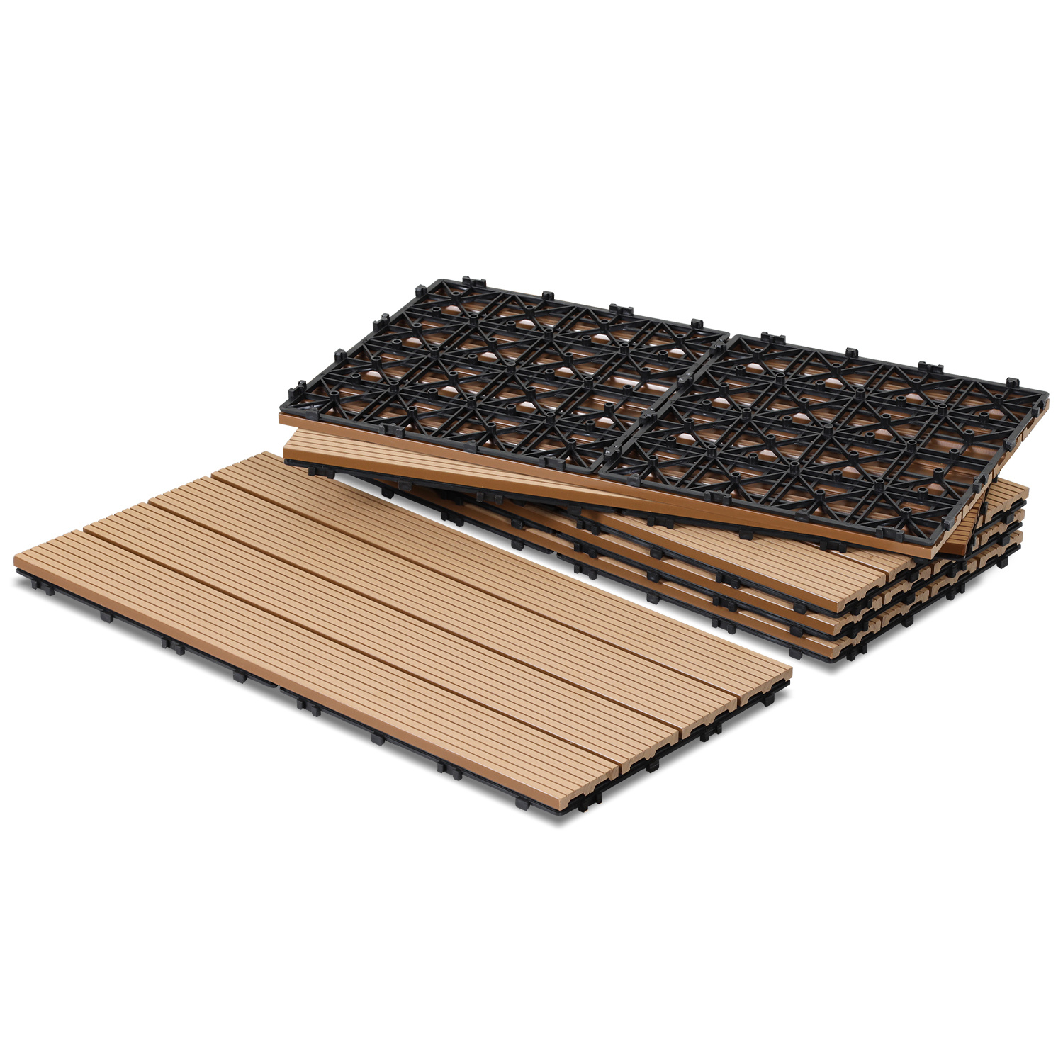 Randaco 36er Set Wpc Terrassenfliesen Für Garten, 4 Lamellen, 30 × 60 Cm, Klicksystem, Holz-kunststoff-verbund In Teakoptik