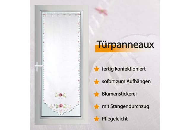 Bestlivings Türpanneaux 180 cm x 60 cm Inkl. Stickerei Bumen Rose Inkl. Vitragestange