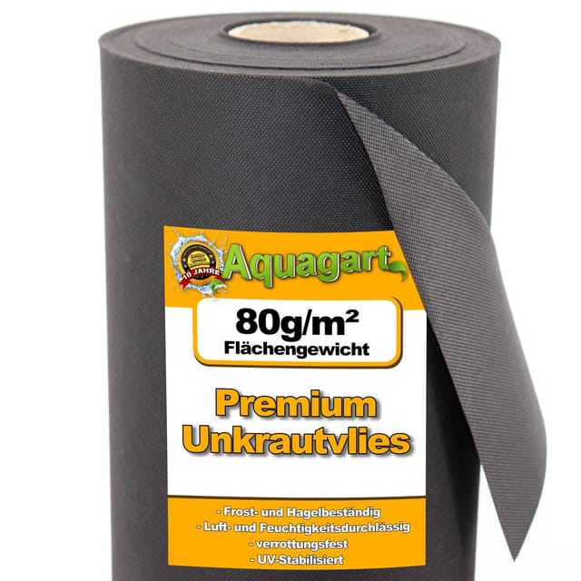 Aquagart 10m² Gartenvlies Unkrautvlies Mulchvlies 80g 1,6m Breit