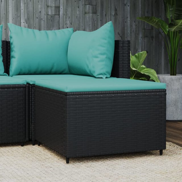 vidaXL Gartenhocker mit Kissen Schwarz Poly Rattan 1