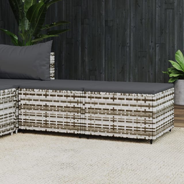 vidaXL Gartenhocker mit Kissen 2 Stk. Grau Poly Rattan 1