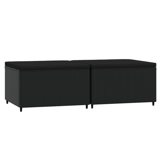 vidaXL Gartenhocker mit Kissen 2 Stk. Schwarz Poly Rattan 1