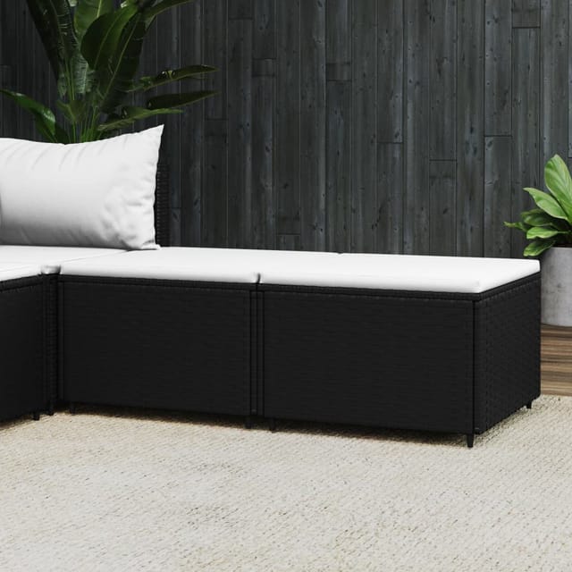 vidaXL Gartenhocker mit Kissen 2 Stk. Schwarz Poly Rattan 2