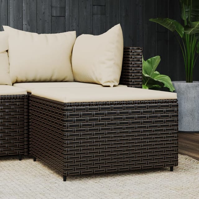 vidaXL Gartenhocker mit Kissen Braun Poly Rattan 1