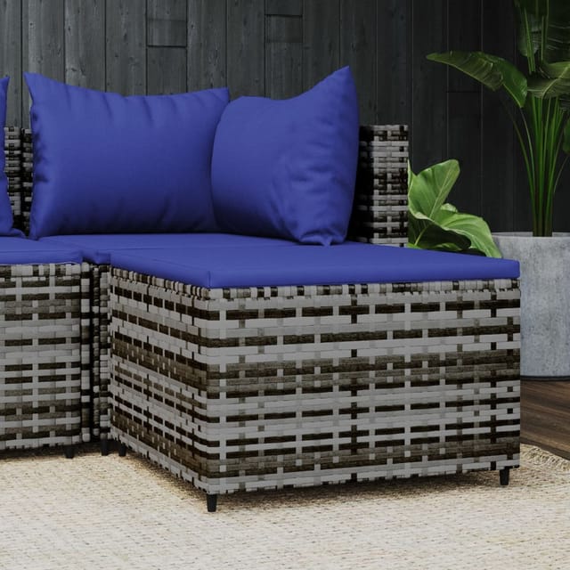 vidaXL Gartenhocker mit Kissen Grau Poly Rattan 2