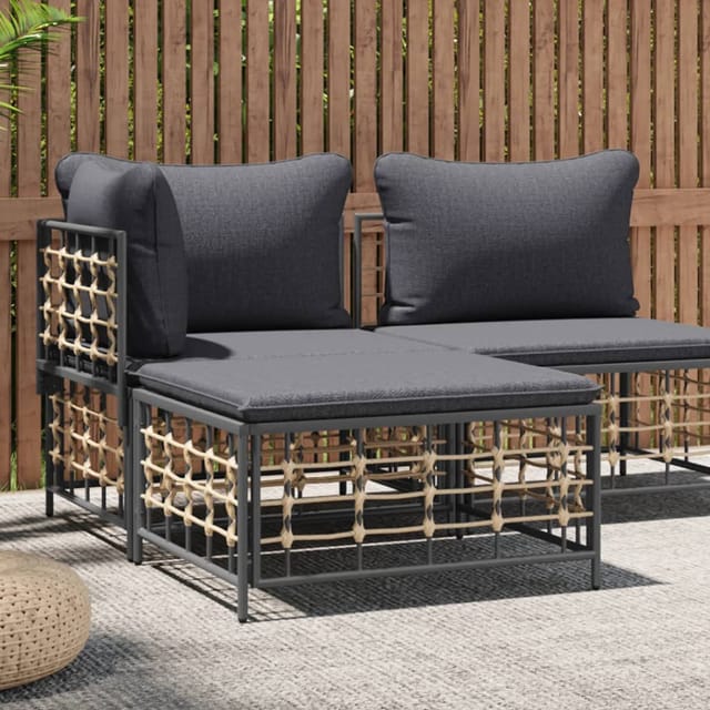 vidaXL Gartenhocker mit DunkelGrauem Kissen Poly Rattan