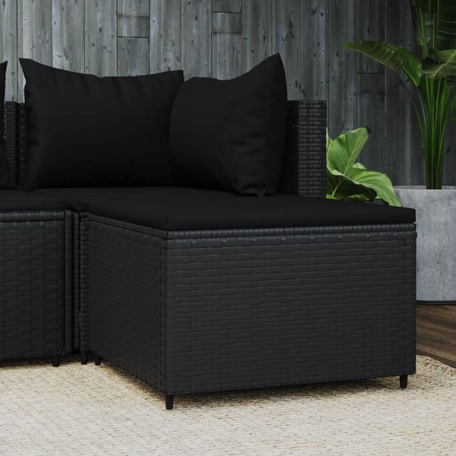 vidaXL Gartenhocker mit Kissen Schwarz Poly Rattan 3