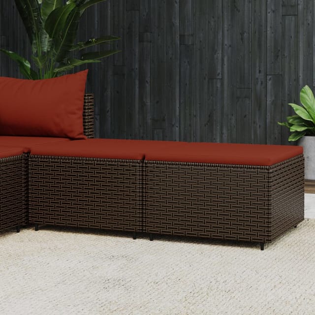 vidaXL Gartenhocker mit Kissen 2 Stk. Braun Poly Rattan 3