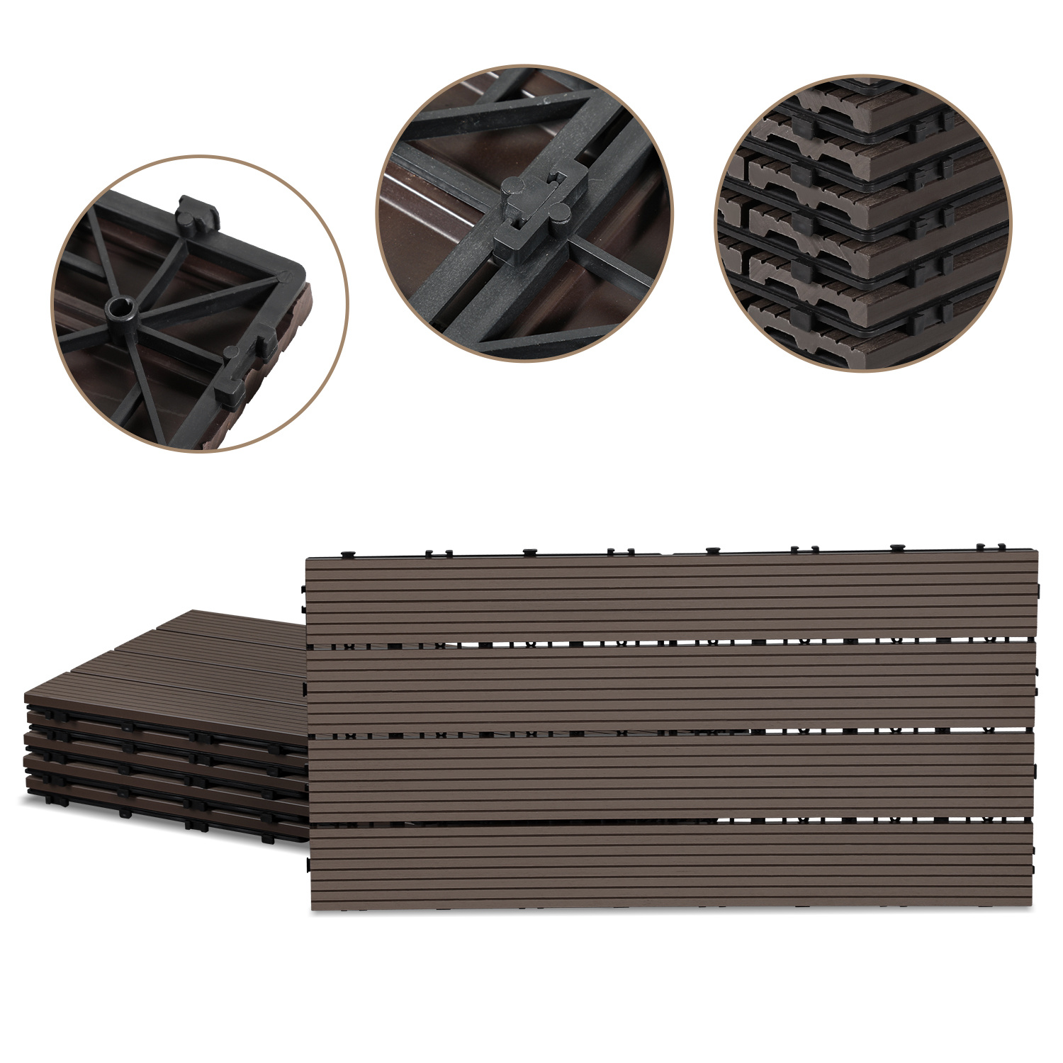 Jiubiaz 6er Set Wpc Terrassenfliesen Für Garten Balkon Bodenbelag, 4 Lamellen, 30 × 60 Cm, Klicksystem, Kaffee Braun