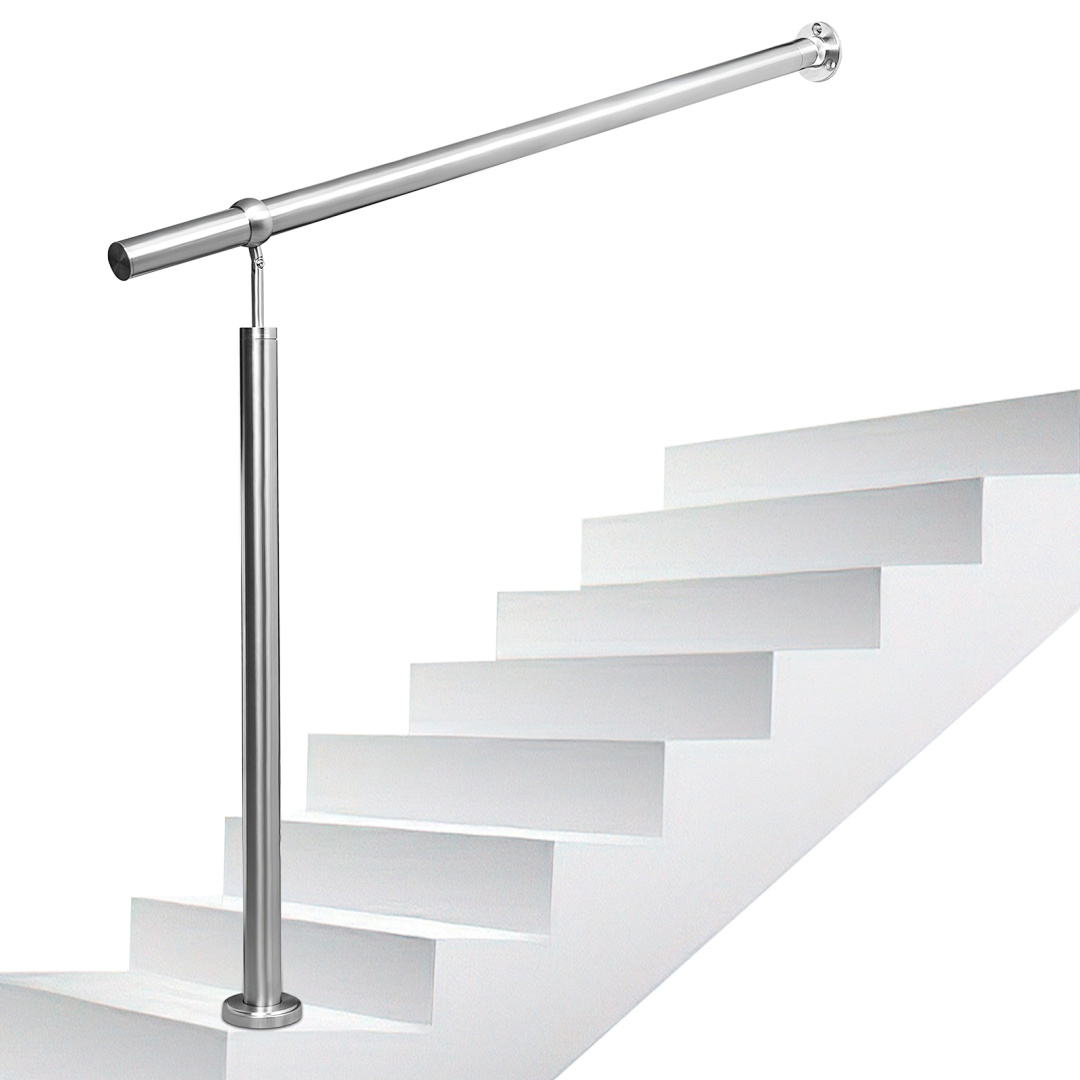 Jiubiaz Edelstahl Eingangsgeländer 150 X 90 Cm, Handlauf Silber, Treppengeländer Für Gartentreppe Und Flur