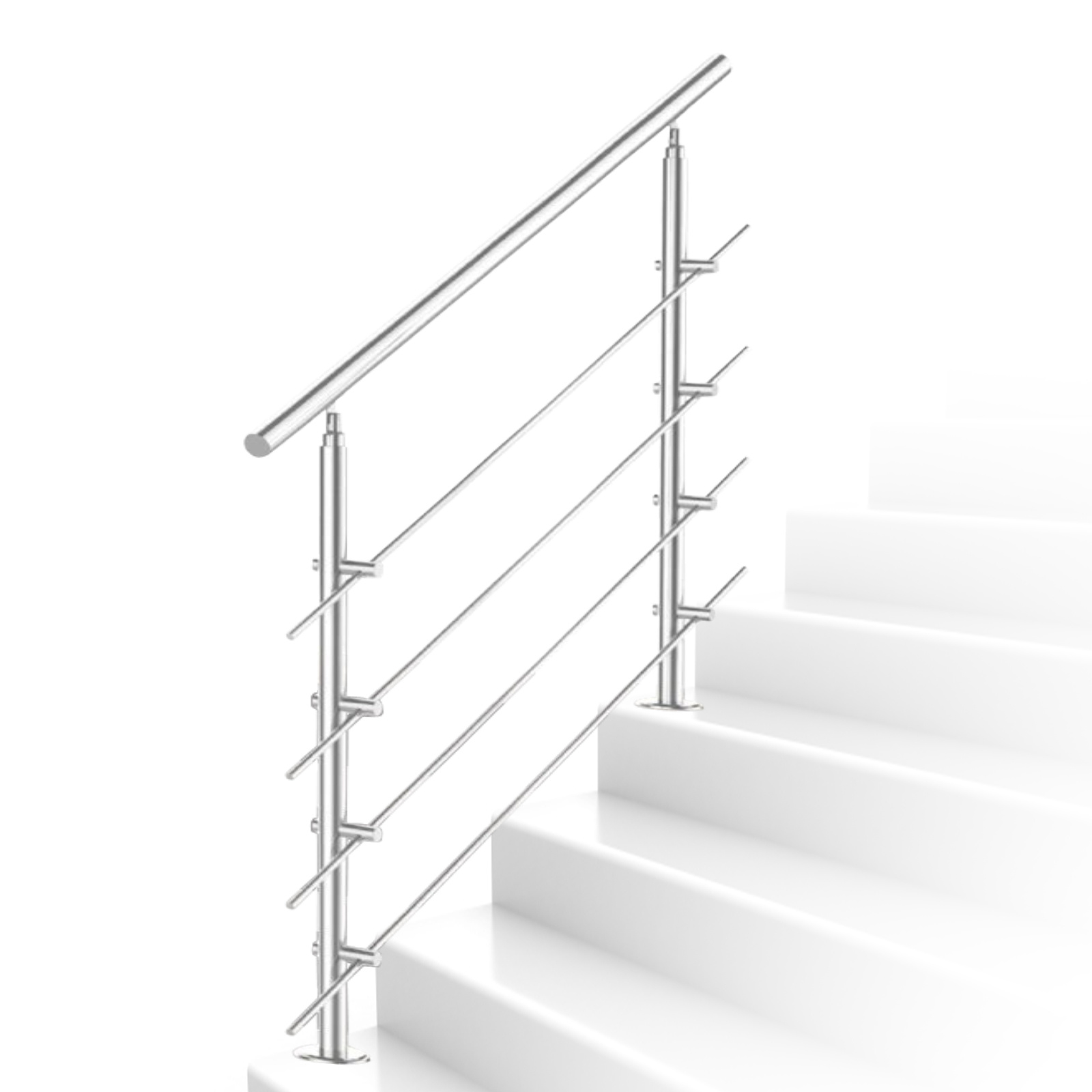 Jiubiaz Edelstahl Treppengeländer 100 Cm Mit 4 Querstreben, 2 Pfosten, Ø42 Mm Handlauf, 106,5 Cm, Balkon Terrasse Innen/außen