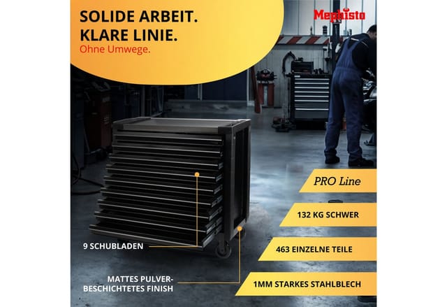 Mephisto Pro-Line Big Black Werkzeugwagen mit 9 Schubfächer inkl. Werkzeug