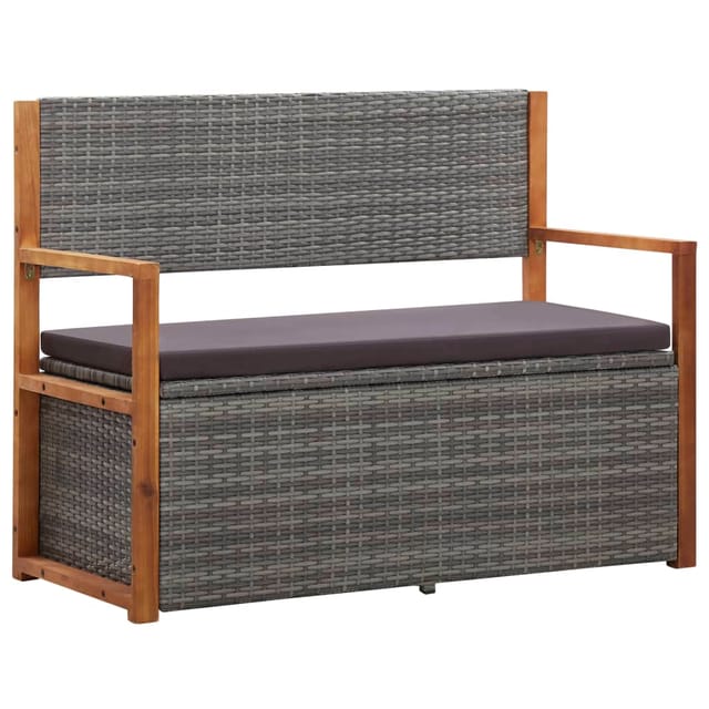 Vidaxl - Bank Mit Stauraum 115 Cm Poly Rattan Massivholz Akazie Grau