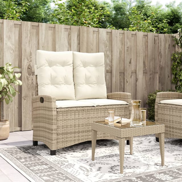 vidaXL Gartenbank Verstellbar mit Kissen Beige Poly Rattan 105 x 66 x 93 cm