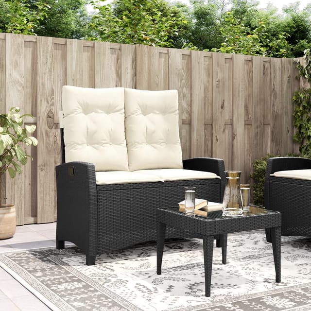 vidaXL Gartenbank Verstellbar mit Kissen Schwarz Poly Rattan 105 x 66 x 93 cm