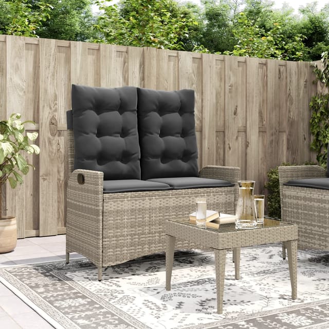 vidaXL Gartenbank Verstellbar mit Kissen Hellgrau Poly Rattan 104 x 59 x 93 cm
