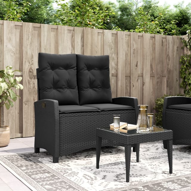 vidaXL Gartenbank Poly Rattan Verstellbar mit Kissen Schwarz 105 x 66 x 93 cm