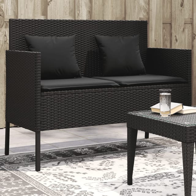 vidaXL Gartenbank Poly Rattan mit Kissen Schwarz