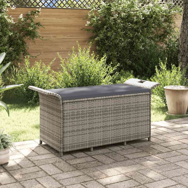 vidaXL Gartenbank mit Kissen Grau 116x46x57 cm Poly Rattan