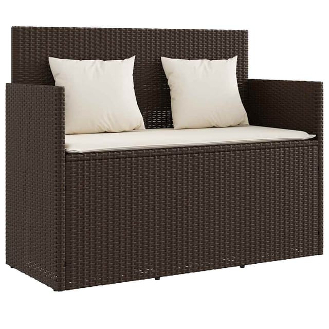 vidaXL Gartenbank Poly Rattan mit Kissen Braun
