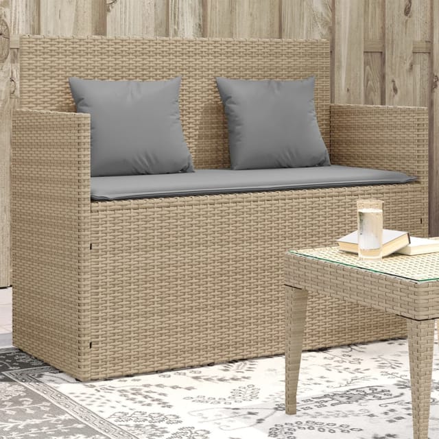 vidaXL Gartenbank Poly Rattan mit Kissen Beige