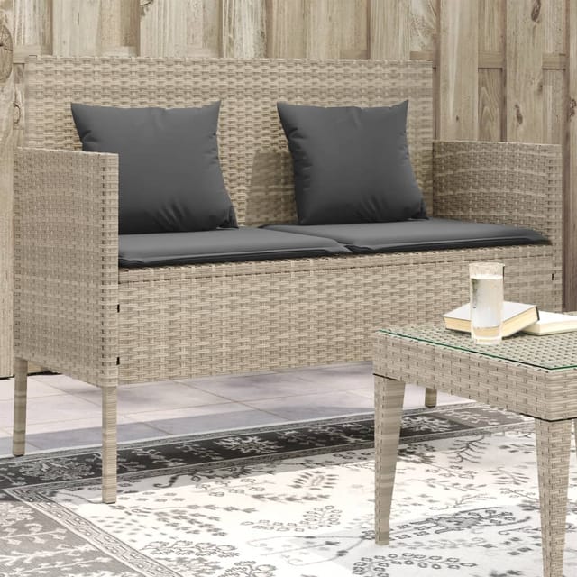 Vidaxl Gartenbank Mit Kissen Hellgrau Poly Rattan