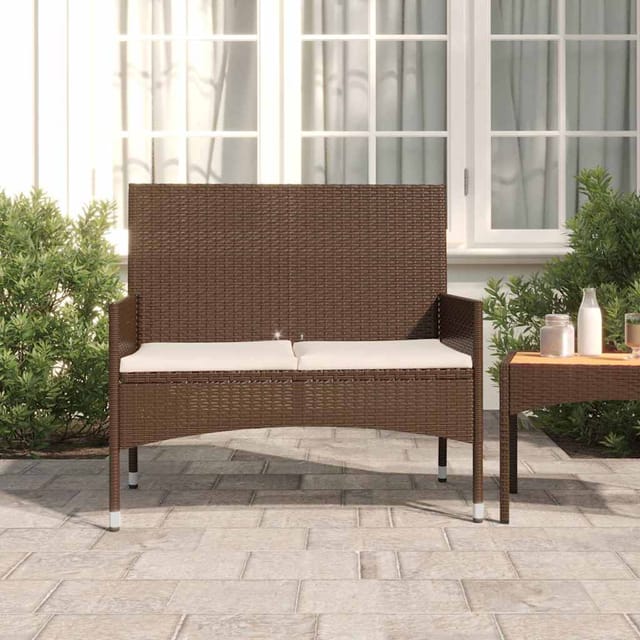 vidaXL Gartenbank Braun 2-Sitzer mit Kissen Poly Rattan