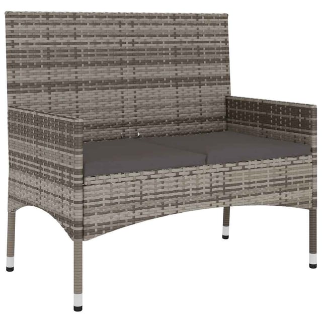 vidaXL Gartenbank 2-Sitzer Grau mit Kissen Poly Rattan