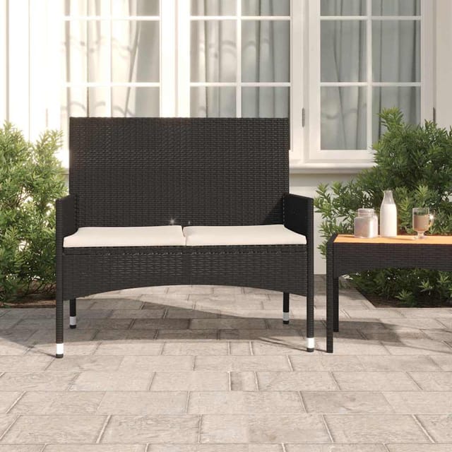 vidaXL Gartenbank 2-Sitzer mit Kissen Poly Rattan Schwarz