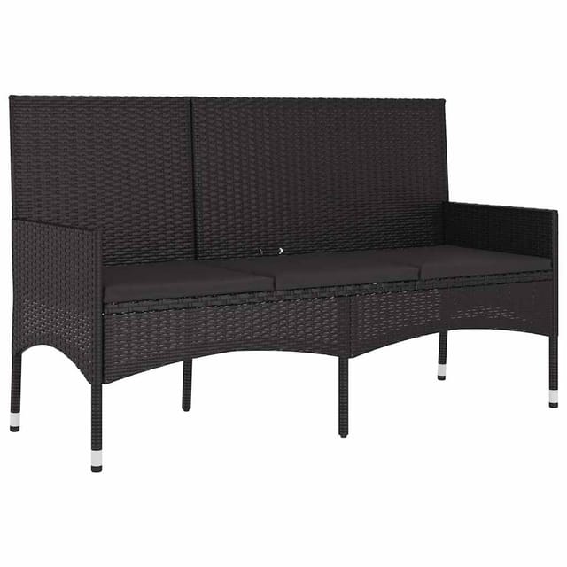 vidaXL Gartenbank 3-Sitzer Poly Rattan mit Kissen Schwarz