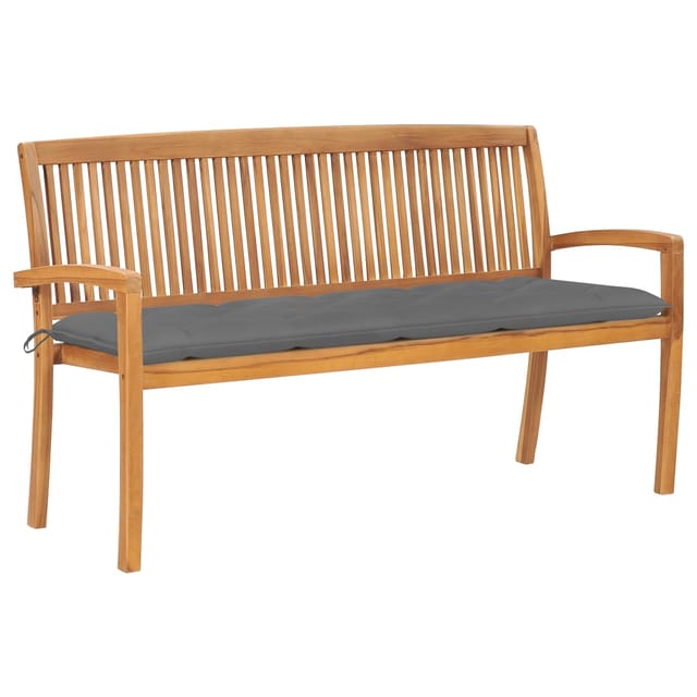 vidaXL Stapelbare Gartenbank mit Auflage 159 cm Massivholz Teak Grau 159 x 57,5 x 90 cm