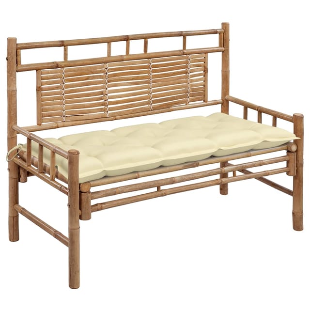 vidaXL Gartenbank mit Auflage Bambus Cremeweiß 120 cm