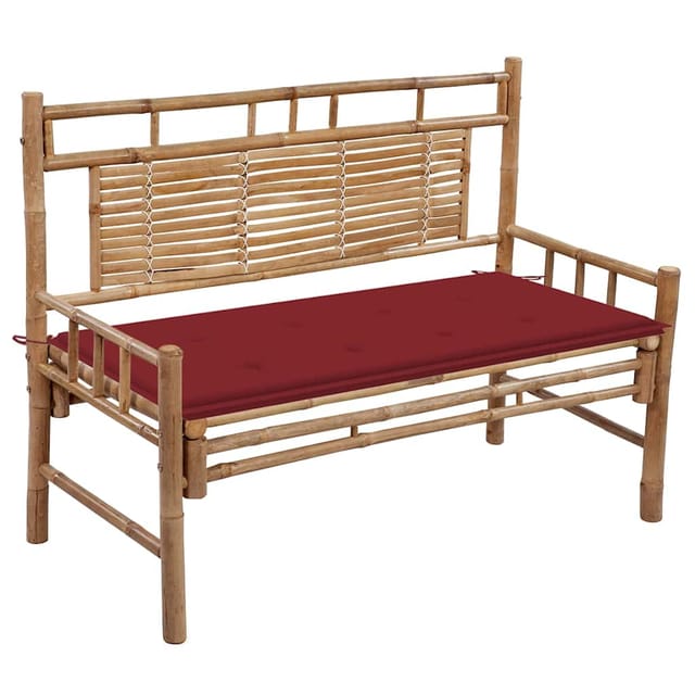 vidaXL Gartenbank mit Auflage 120 cm Bambus Weinrot
