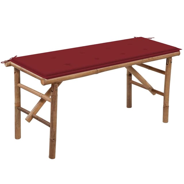 vidaXL Klappbare Gartenbank mit Auflage 118 cm Bambus Weinrot