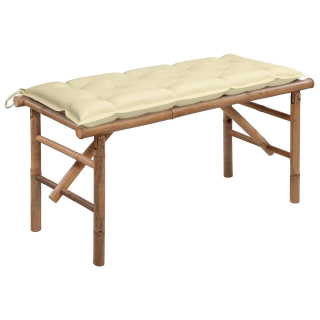 vidaXL Klappbare Gartenbank mit Auflage 118 cm Bambus Cremeweiß 118 x 38 x 45 cm