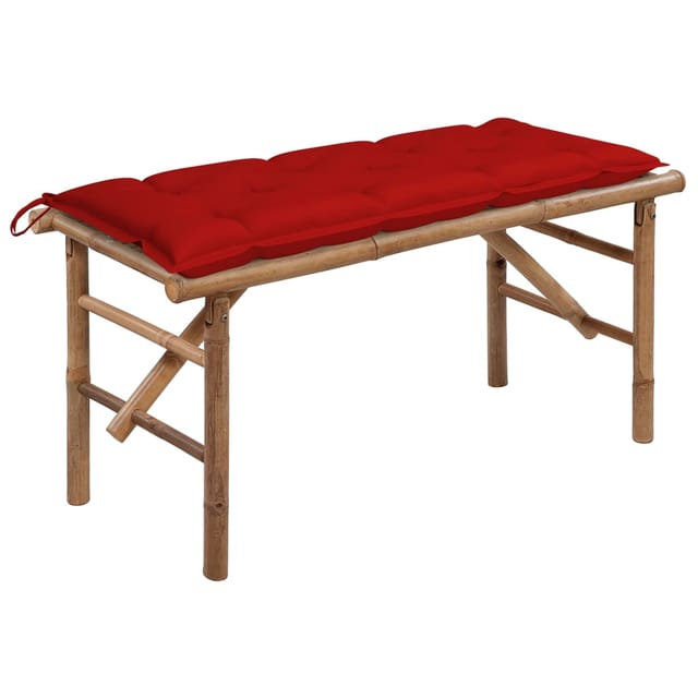 vidaXL Klappbare Gartenbank mit Auflage 118 cm Bambus Rot 118 x 38 x 45 cm