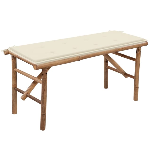 vidaXL Klappbare Gartenbank mit Auflage 118 cm Bambus Cremeweiß