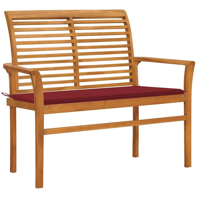 vidaXL Gartenbank 112 cm mit Weinroter Auflage Massivholz Teak