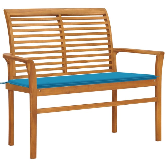 vidaXL Gartenbank mit Blauer Auflage Massivholz Teak 112 cm