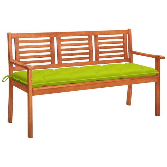 vidaXL 3-Sitzer-Gartenbank mit Auflage 150 cm Massivholz HellGrün Eukalyptus