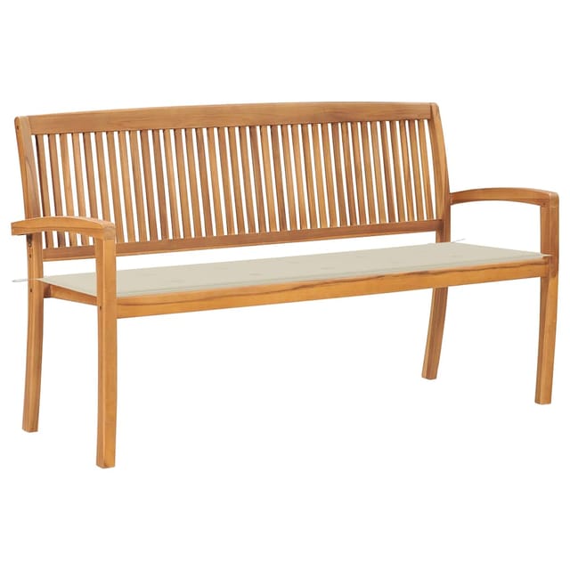 vidaXL Stapelbare Gartenbank mit Auflage 159 cm Massivholz Teak 2