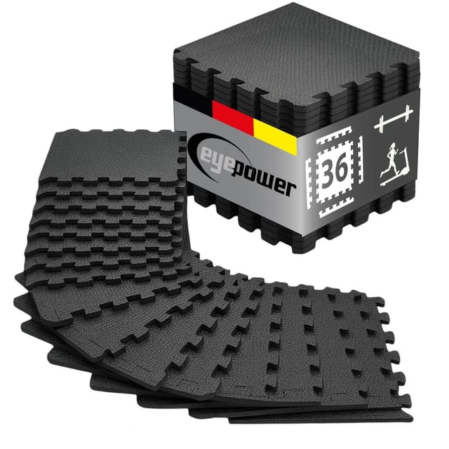 eyepower Bodenschutzmatten 30 x 30 x 1 cm 36er Set Schwarz