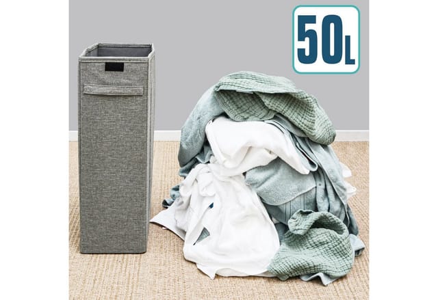 DuneDesign 50 Liter Wäschekorb mit Deckel 20 x 40 x 60 cm Grau