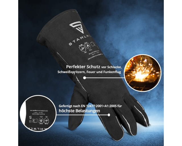 STAHLWERK Schweißerschutzhandschuhe Extra Robuste Hitzeschutzhandschuhe