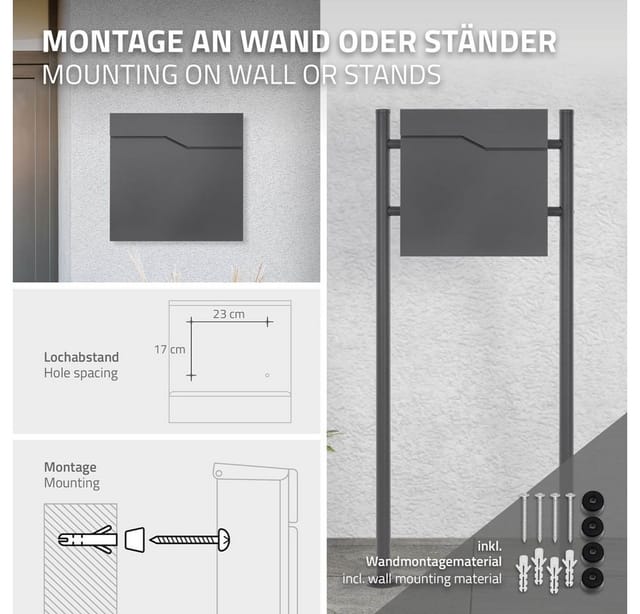 ML-Design Briefkasten 37x37 cm Postkasten mit Zeitungsfach Anthrazit Edelstahl