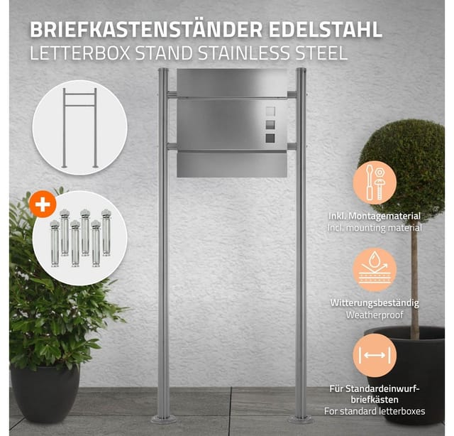 ML-Design Briefkastenständer Freistehend Gesamthöhe 120 cm aus Edelstahl Silber