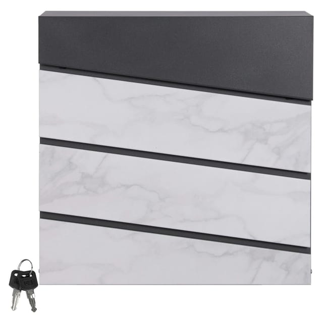 ML-Design Briefkasten mit Zeitungsfach 37x36,5x11 cm Anthrazit/Weiß-Marmoroptik