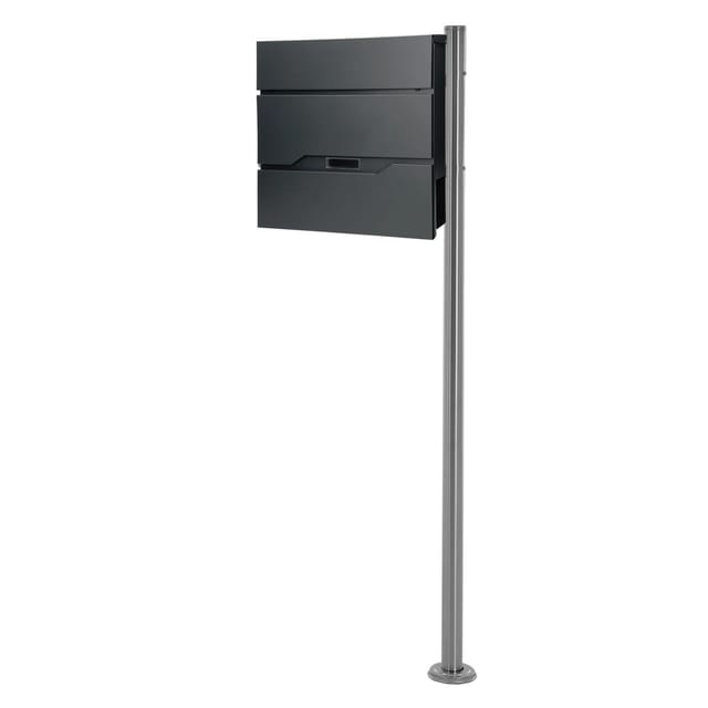 ML-Design Standbriefkasten mit Zeitungsfach mit Pfosten Silber aus Edelstahl