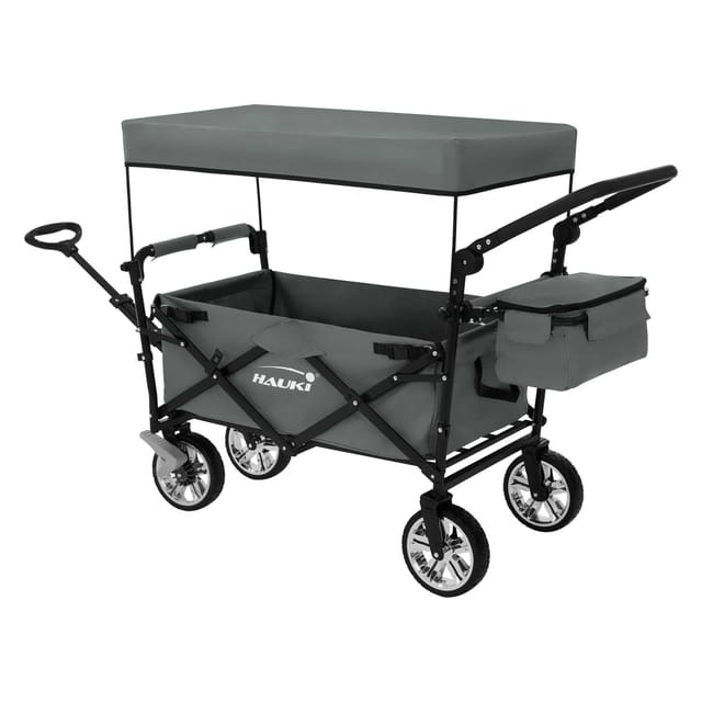 Hauki Bollerwagen XXL Faltbar mit Dach und Tasche Grau Handwagen Klappbar